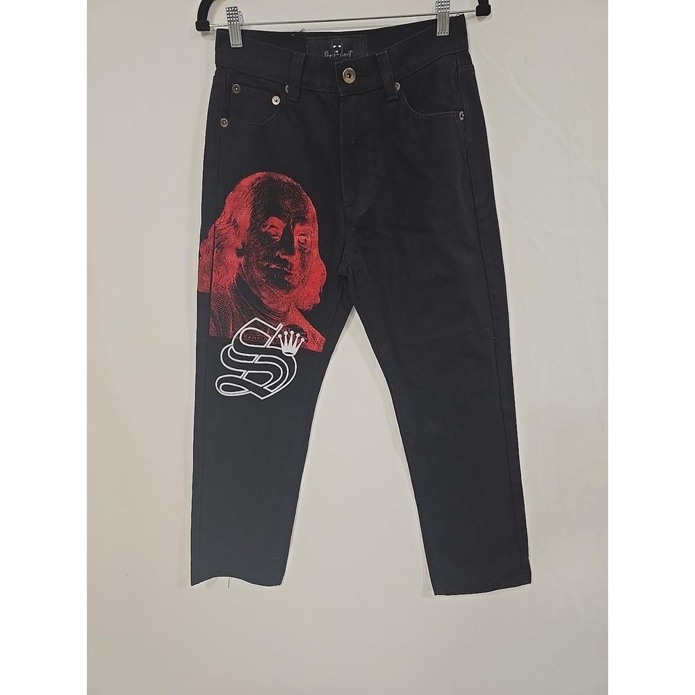 NWT Skys Da Limit men 32X30 jeans black Benjamin Franklin graphic grunge‎ street